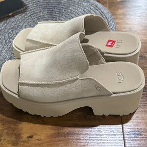 UGG Women's Tan Suede Platform Mules